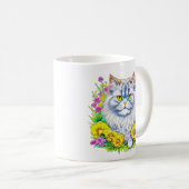 Witte Perzische Kat in Bloemen Koffiemok (Voorkant rechts)