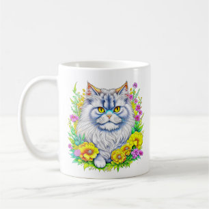 Witte Perzische Kat in Bloemen Koffiemok