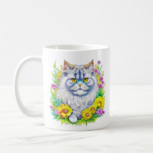 Witte Perzische Kat in Bloemen Koffiemok (Links)