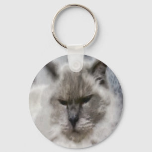 Witte perzische kat in Waterverf Sleutelhanger