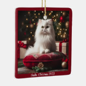 Witte Perzische Kat Kerstmis Keramisch Ornament (Rechts)