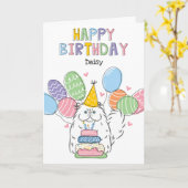 Witte Perzische Kat Longhair Verjaardagsfeest Kaart (Gele Bloem)