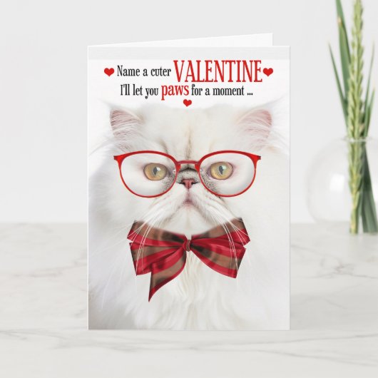 Witte Perzische Kat Lover Valentijn Feline Humor Feestdagen Kaart (Voorkant)