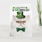 Witte Perzische Kat Lucky Charm St CATrick's Day Feestdagen Kaart (Voorkant)