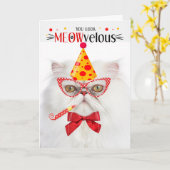 Witte Perzische Kat MEOWvelous Verjaardag Kaart (Gele Bloem)