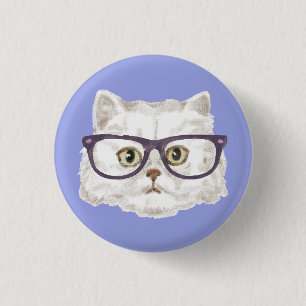 Witte Perzische kat met bril Ronde Button 3,2 Cm