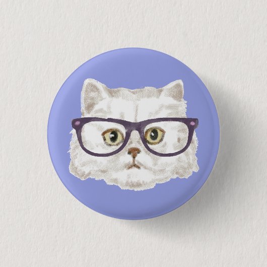 Witte Perzische kat met bril Ronde Button 3,2 Cm (Voorkant)
