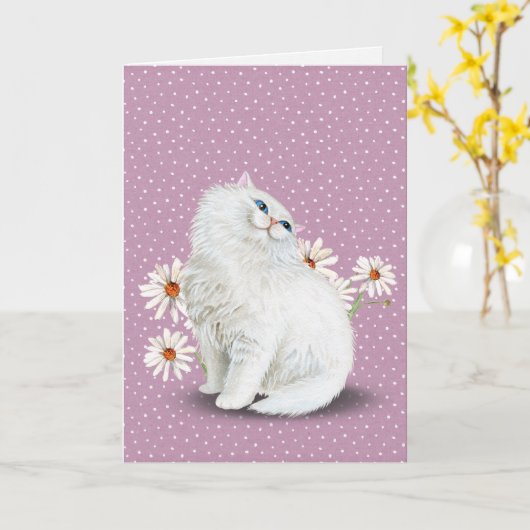 Witte Perzische kat met Kaart (Gele Bloem)