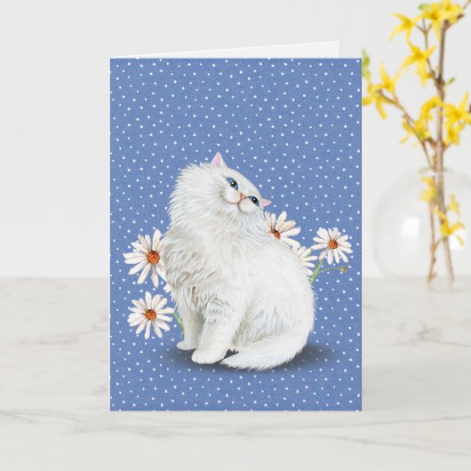 Witte Perzische kat met Kaart (Gele Bloem)