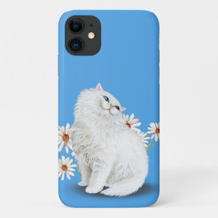 witte Perzische kat met madeliefje Case-Mate iPhone Case