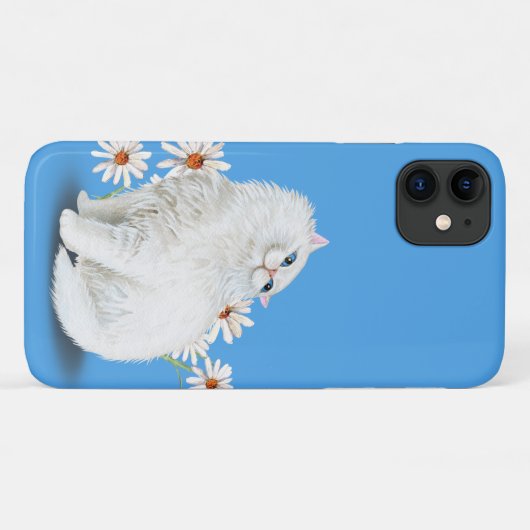 witte Perzische kat met madeliefje Case-Mate iPhone Case (Achterkant (horizontaal))