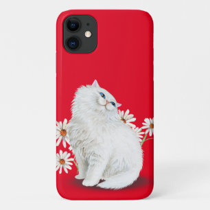 witte Perzische kat met madeliefje Case-Mate iPhone Case