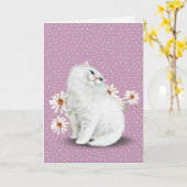 witte Perzische kat met madeliefjes kaart (Gele Bloem)