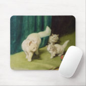 Witte Perzische kat met twee Kittens Muismat (Met muis)