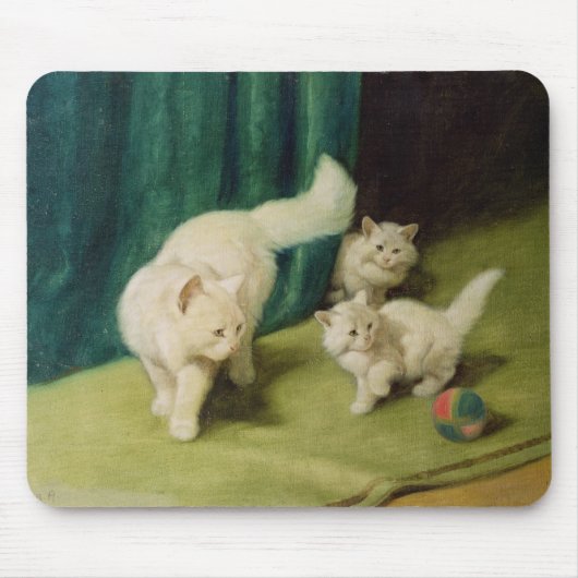 Witte Perzische kat met twee Kittens Muismat (Voorkant)
