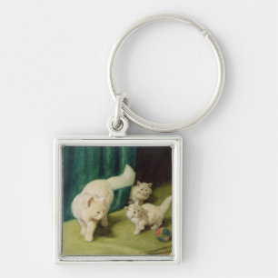 Witte Perzische kat met twee Kittens Sleutelhanger