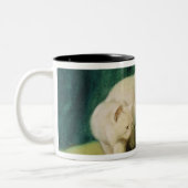 Witte Perzische kat met twee Kittens Tweekleurige Koffiemok (Links)