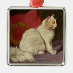 Witte Perzische kat Metalen Ornament