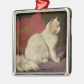 Witte Perzische kat Metalen Ornament (Links)