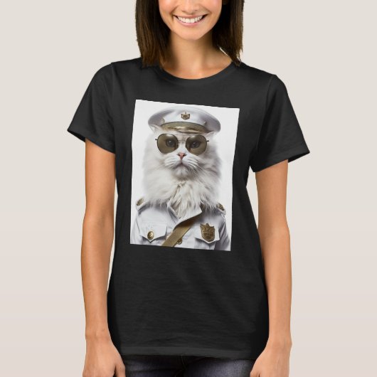 Witte Perzische kat militaire pet T-shirt (Voorkant)