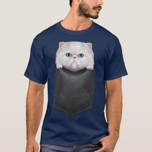 Witte Perzische kat op de borst T-shirt