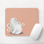 witte Perzische kat op Muismat van het puntpuntrat (Met muis)