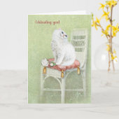 witte Perzische kat op stoel verjaardag Kaart (Gele Bloem)