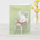 Witte Perzische kat op stoelonderbuis Kaart (Gele Bloem)