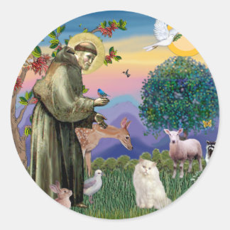 Witte Perzische Kat - Sint Franciscus Ronde Sticker