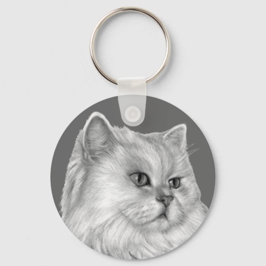Witte Perzische kat Sleutelhanger (Voorkant)