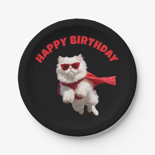 Witte Perzische kat superheld Papieren Bordje (Voorkant)