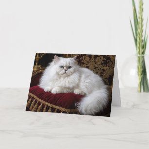 Witte Perzische kat verjaardag op een fluwelen kus Kaart