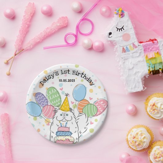 Witte Perzische Kat Verjaardagsfeestje Papier Bord (Feest)