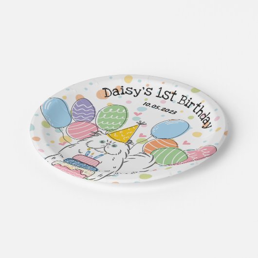 Witte Perzische Kat Verjaardagsfeestje Papier Bord (Gekanteld)