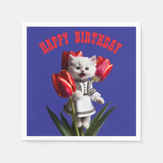 Witte Perzische kat verjaardagsfeestje servet (Voorkant)