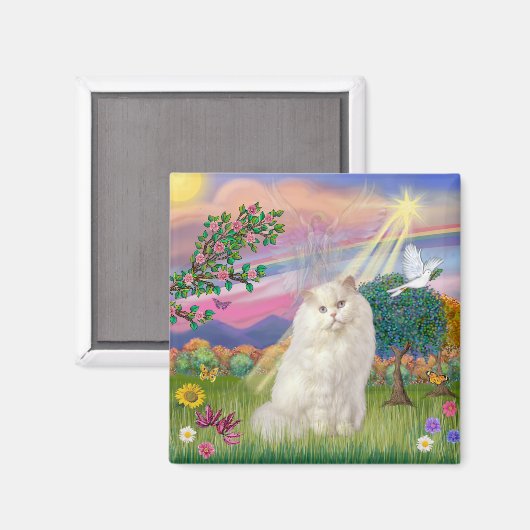 Witte Perzische Kat - Wolkenengel Magneet (Voorkant / Achterkant)