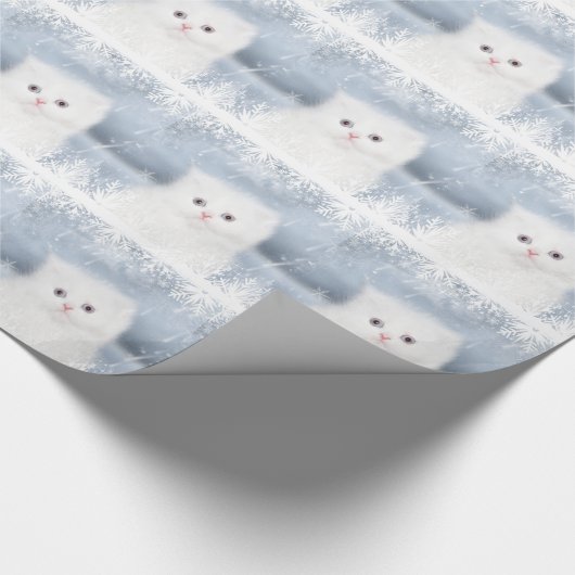 Witte perzische katkerst cadeaupapier (Hoek)