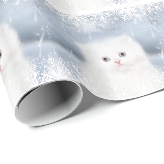 Witte perzische katkerst cadeaupapier (Rol Hoek)
