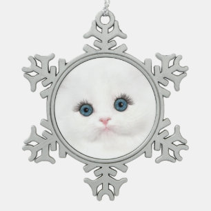 Witte perzische katkerst tin sneeuwvlok ornament