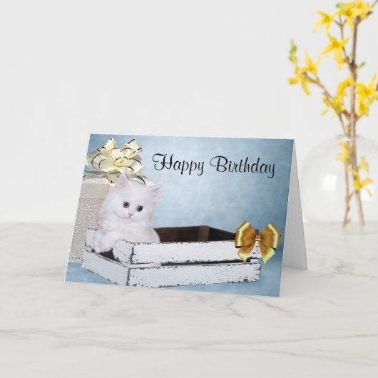 Witte Perzische kattenjongen Kaart (Gele Bloem)