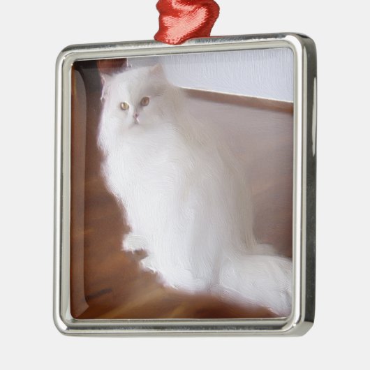 Witte perzische kattenversiering metalen ornament (Links)