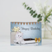 Witte Perzische kitten Birthday Briefkaart (Staand voorkant)