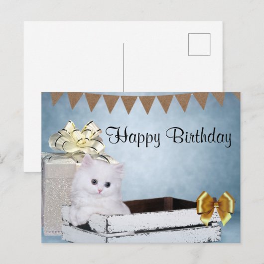 Witte Perzische kitten Birthday Briefkaart (Voorkant / Achterkant)