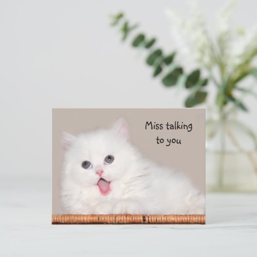 Witte perzische kitten mist je briefkaart (Staand voorkant)