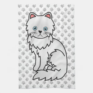 Witte Perzische Mopshond Cute Cartoonkatillustrati Theedoek