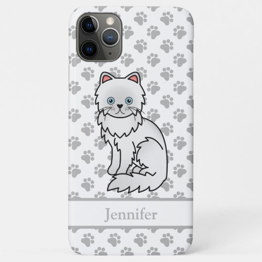 Witte Perzische Mopshond Tekenfilmkat & Naam Case-Mate iPhone Case (Achterkant)