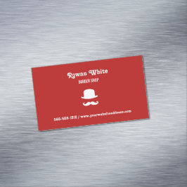 Witte pet en snor-silhouet rood magnetisch visitekaartje