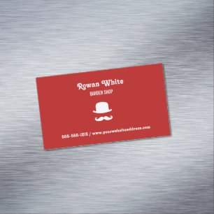 Witte pet en snor-silhouet rood magnetisch visitekaartje