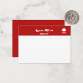 Witte pet en snor-silhouet rood notitiekaartje (Voorkant / Achterkant in situ)