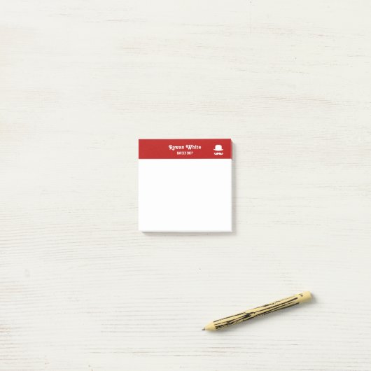 Witte pet en snor-silhouet rood post-it® notes (Op bureau)